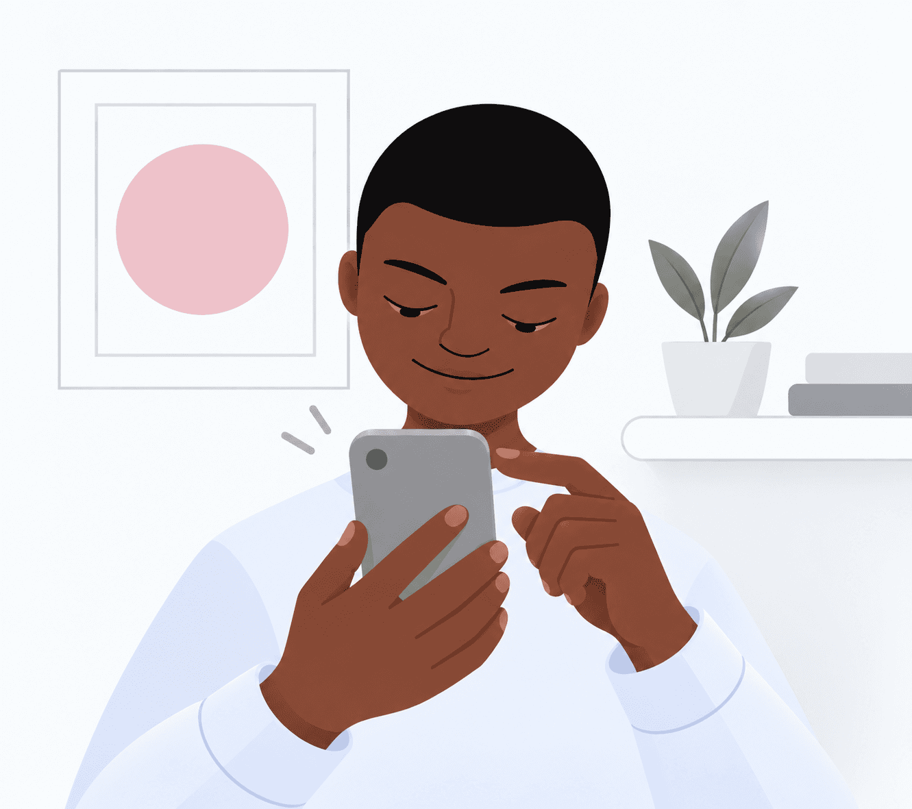 A person smiling as they use their phone